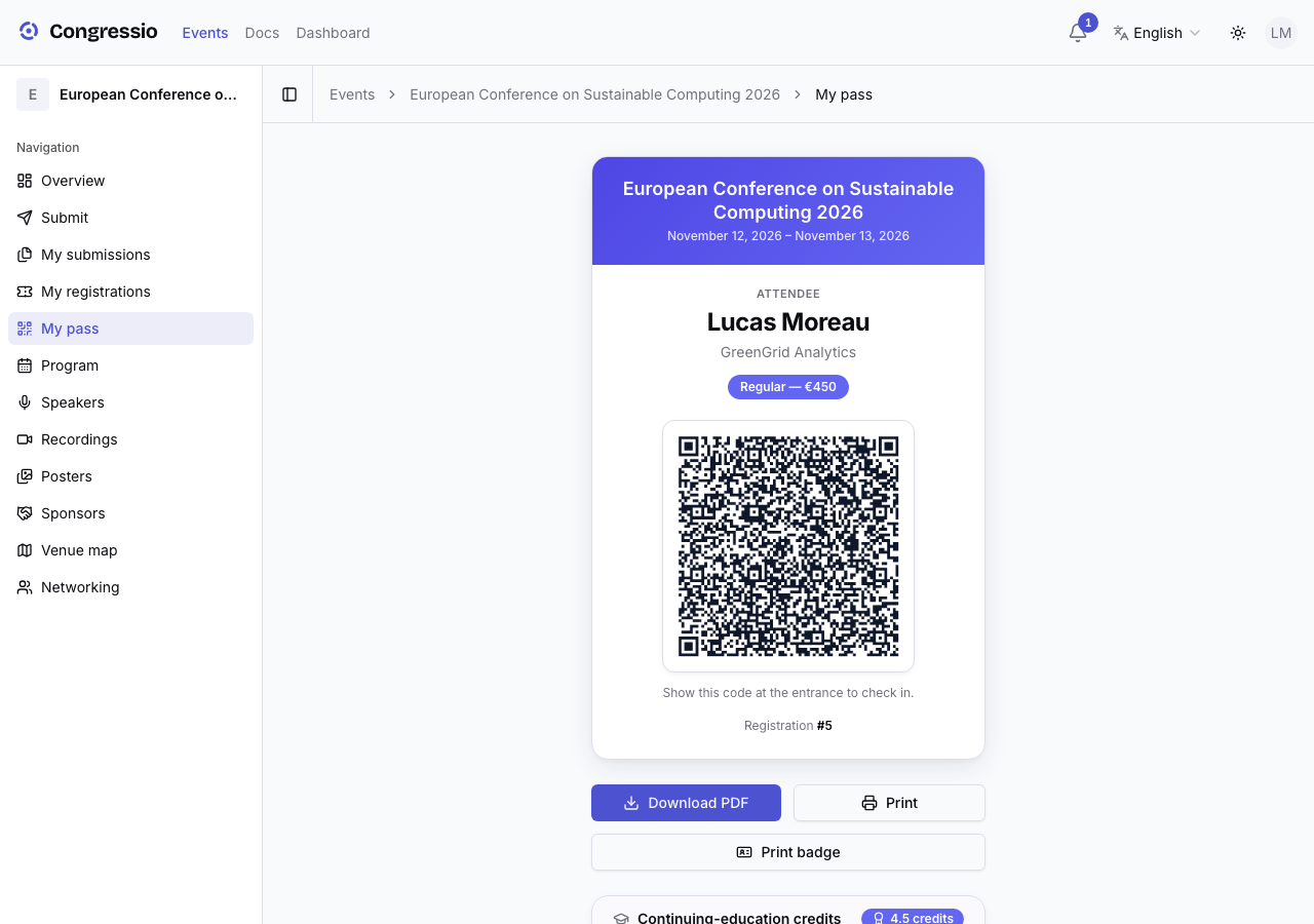 The digital pass with QR code