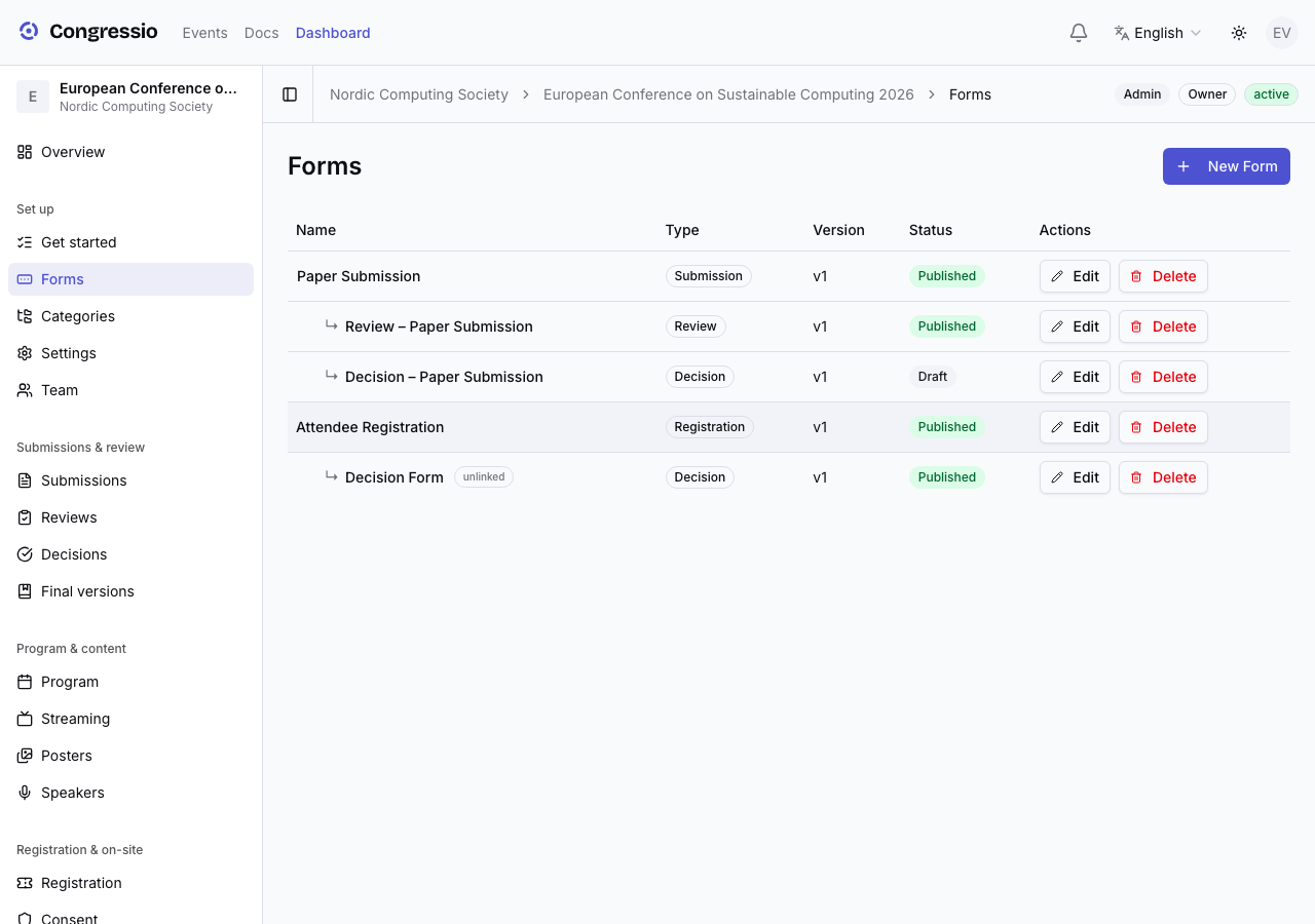 The submission form in the builder