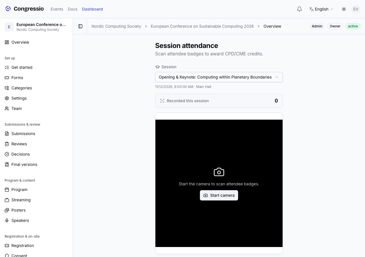 The session-attendance / credits scanner