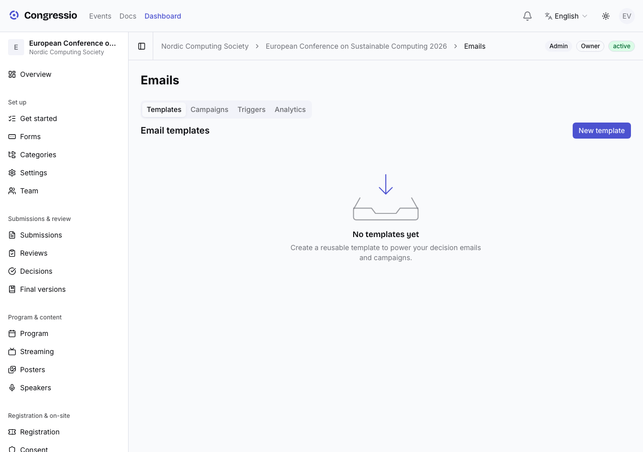 The email template editor with the AI draft button